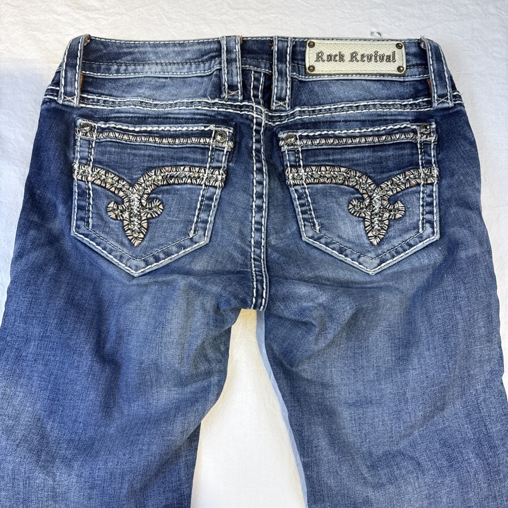 Rock Revival Jeans BOOT Womens 26/33Nancy Embellished Embroidered THICK STITCH